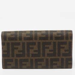 Pre Owned Fendi Tobacco Zucca Coated Canvas Flap Continental Wallet