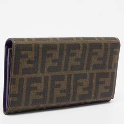 Pre Owned Fendi Tobacco Zucca Coated Canvas Flap Continental Wallet