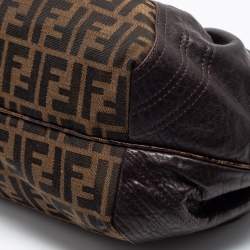 Pre Owned Fendi Tobacco Zucca Canvas and Textured Leather Spy Bag