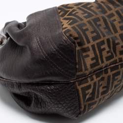 Pre Owned Fendi Tobacco Zucca Canvas and Textured Leather Spy Bag