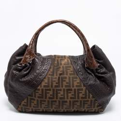 Pre Owned Fendi Tobacco Zucca Canvas and Textured Leather Spy Bag