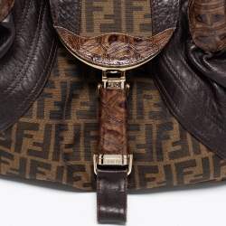 Pre Owned Fendi Tobacco Zucca Canvas and Textured Leather Spy Bag