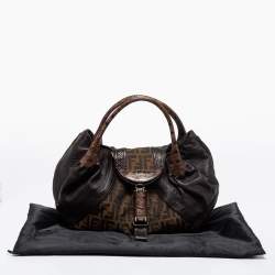 Pre Owned Fendi Tobacco Zucca Canvas and Textured Leather Spy Bag