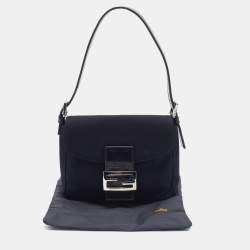 Fendi Black Neoprene and Patent Leather Baguette Bag