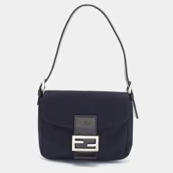Fendi Black Neoprene and Patent Leather Baguette Bag