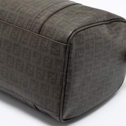 Pre Owned Fendi Grey Zucchino Coated Canvas Forever Bauletto Boston Bag