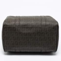Pre Owned Fendi Grey Zucchino Coated Canvas Forever Bauletto Boston Bag