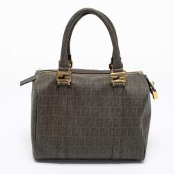 Pre Owned Fendi Grey Zucchino Coated Canvas Forever Bauletto Boston Bag