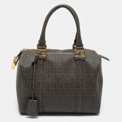 Pre Owned Fendi Grey Zucchino Coated Canvas Forever Bauletto Boston Bag