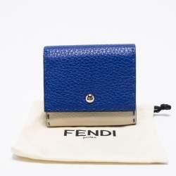 Pre Owned محفظة فندي جلد سيليريا رصاصي فاتح/أزرق ثلاثية الطي