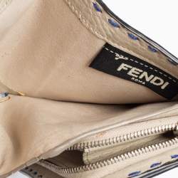 Pre Owned محفظة فندي جلد سيليريا رصاصي فاتح/أزرق ثلاثية الطي