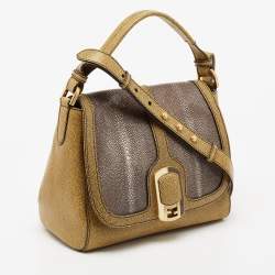 Pre Owned Fendi Yellow/Grey Stingray and Leather Anna Shoulder Bag