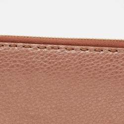 Pre Owned Fendi Metallic Rose Gold Leather Selleria Zip Around Wallet