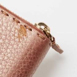 Pre Owned Fendi Metallic Rose Gold Leather Selleria Zip Around Wallet