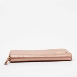 Pre Owned Fendi Metallic Rose Gold Leather Selleria Zip Around Wallet