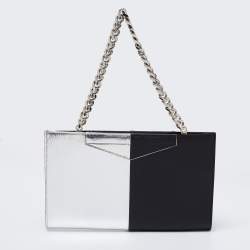 Pre Owned Fendi Black/Silver Leather Chain Clutch