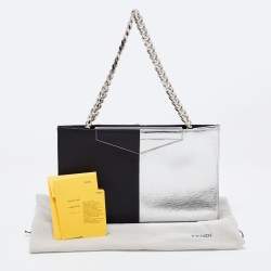 Pre Owned Fendi Black/Silver Leather Chain Clutch