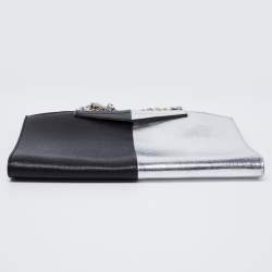 Pre Owned Fendi Black/Silver Leather Chain Clutch