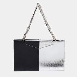 Pre Owned Fendi Black/Silver Leather Chain Clutch