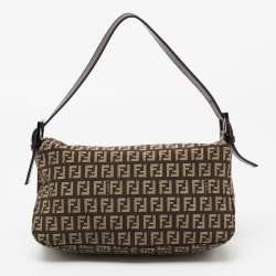 Fendi Tobacco Zucca Canvas and Leather Trim Baguette Bag