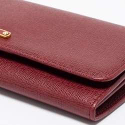 Pre Owned Fendi Burgundy Leather Continental Wallet