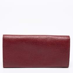 Pre Owned Fendi Burgundy Leather Continental Wallet