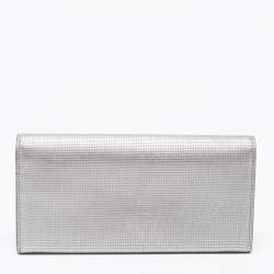 Pre Owned Fendi Silver Leather Logo Flap Continental Wallet