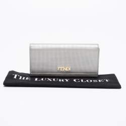Pre Owned Fendi Silver Leather Logo Flap Continental Wallet