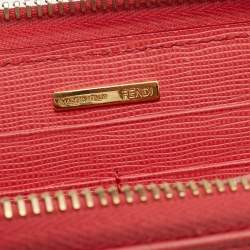 Pre Owned Fendi Coral Leather Crayons Zip Around Wallet