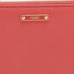 Pre Owned Fendi Coral Leather Crayons Zip Around Wallet