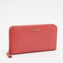 Pre Owned Fendi Coral Leather Crayons Zip Around Wallet