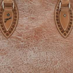 Pre Owned Fendi Metallic Beige Leather Etniko Satchel
