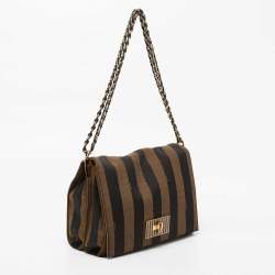 Pre Owned Fendi Brown/Beige Canvas Claudia Shoulder Bag