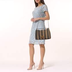 Pre Owned Fendi Brown/Beige Canvas Claudia Shoulder Bag