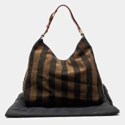 Pre Owned Fendi Brown Pequin Striped Canvas Hobo