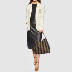 Pre Owned Fendi Brown Pequin Striped Canvas Hobo