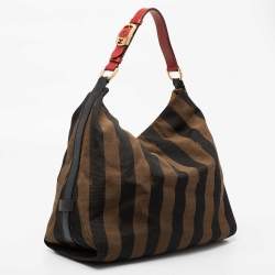 Pre Owned Fendi Brown Pequin Striped Canvas Hobo