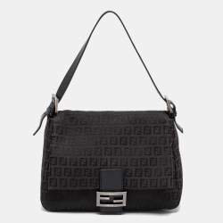 Pre Owned Fendi Black Zucca Canvas Mama Forever Baguette Shoulder Bag