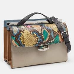 Pre Owned Fendi Multicolor Python And Leather Mini Demi Jour Shoulder Bag