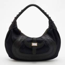 Pre Owned Fendi Black Fabric And Leather Spy Hobo