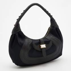 Pre Owned Fendi Black Fabric And Leather Spy Hobo