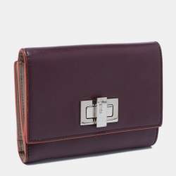 Pre Owned Fendi Burgundy Leather Peekaboo Compact Wallet