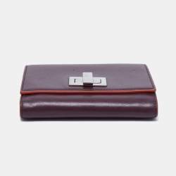 Pre Owned Fendi Burgundy Leather Peekaboo Compact Wallet