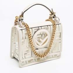 Pre Owned Fendi White Zucca PVC and Leather Mini Kan I F Shoulder Bag