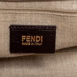 Fendi Red/Brown Leather and Pequin Stripe Canvas Silvana Top Handle Bag