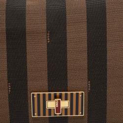 Pre Owned Fendi Tobacco Pequin Canvas Large Claudia Shoulder Bag