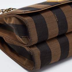 Pre Owned Fendi Tobacco Pequin Canvas Large Claudia Shoulder Bag