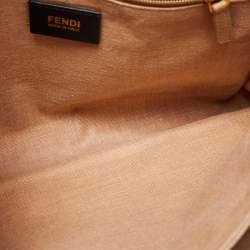 Pre Owned Fendi Tobacco Pequin Canvas Large Claudia Shoulder Bag