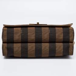 Pre Owned Fendi Tobacco Pequin Canvas Large Claudia Shoulder Bag