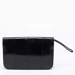 Pre Owned Fendi Black Karung And Water Snake 2Jours Wristlet Clutch